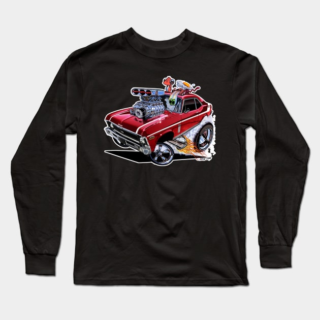 SUPER Nova red muscle car1970 Nova SS Long Sleeve T-Shirt by vincecrain